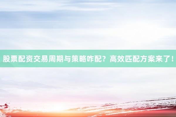股票配资交易周期与策略咋配？高效匹配方案来了！