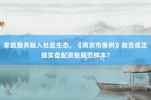 家政服务融入社区生态，《南京市条例》能否成正规实盘配资般规范样本？