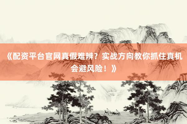 《配资平台官网真假难辨？实战方向教你抓住真机会避风险！》